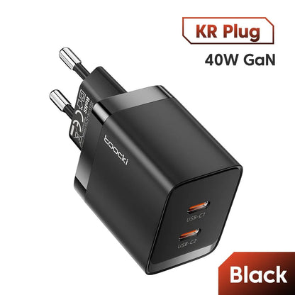Toocki GaN USB Charger 40W PD USB Type C Charger For Xiaomi 12 iPhone 13 14 Pro Realme QC3.0 Type C Fast Charging KR Black