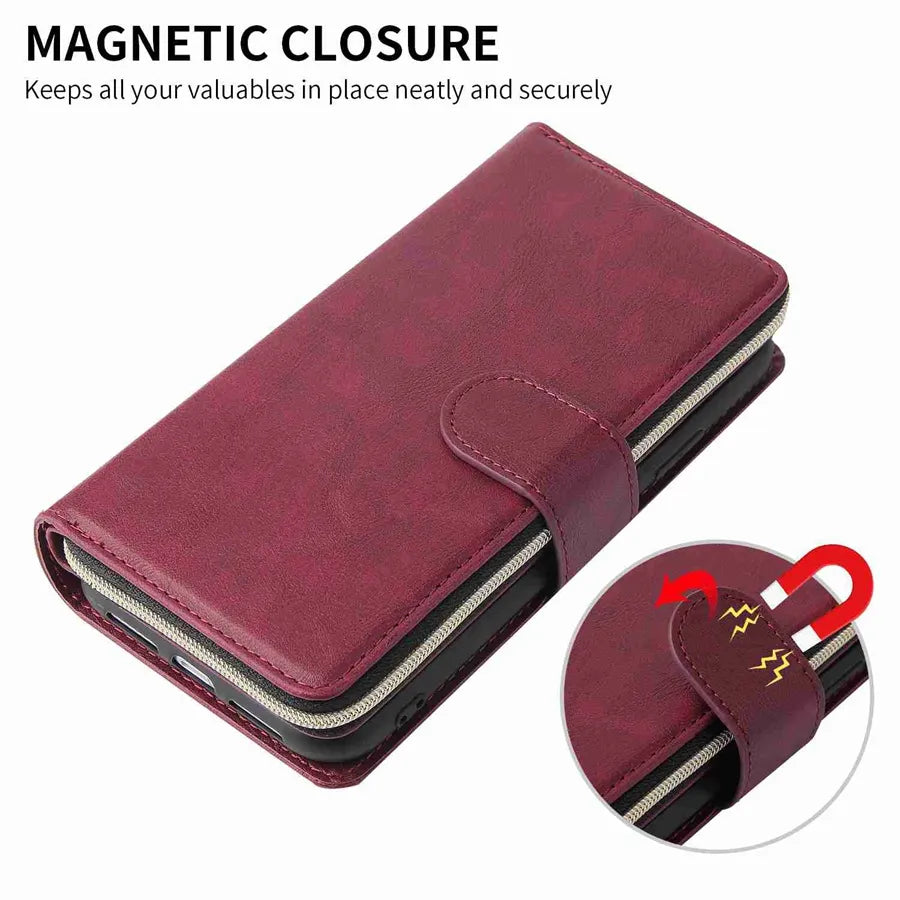 Wallet Luxury 9-Card Leather Case For Samsung Galaxy S23 Ultra S22 Ultra S21 Plus S20 FE S10 Lite S9 S8 Note 20 Ultra 10 Lite