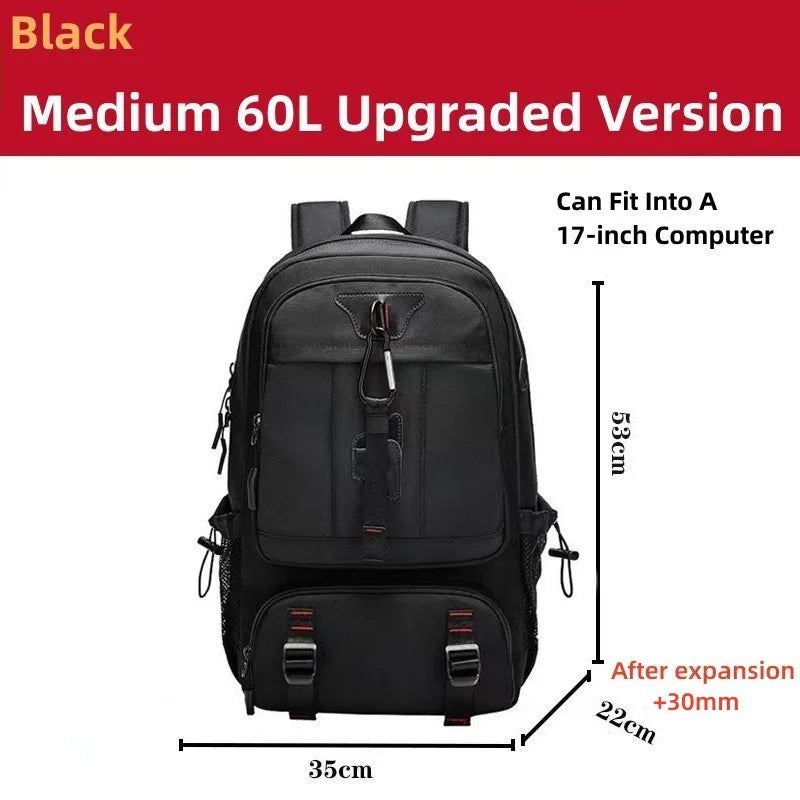 Men Travel Backpack 50-80L Large Capacity Expandable Backpack For Men 17 Inch Laptop Bags Fashion Oxford With Shoe Compartment 60L Black