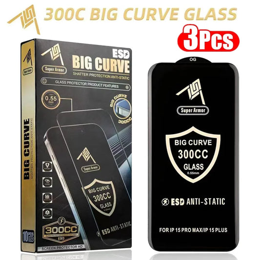 300CC Big Curve Tempered Glass For iPhone 15 13 11 12 14 Pro Max ESD Anti-Static Screen Protector For iPhone 14 15 Plus X XR XS 3Pcs Anti-Stat Glass