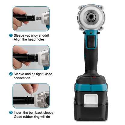 520N.M Brushless Electric Impact Wrench Cordless Electric Wrench 1/2 inch Screwdriver Socket Power Tools for Makita 18V Battery