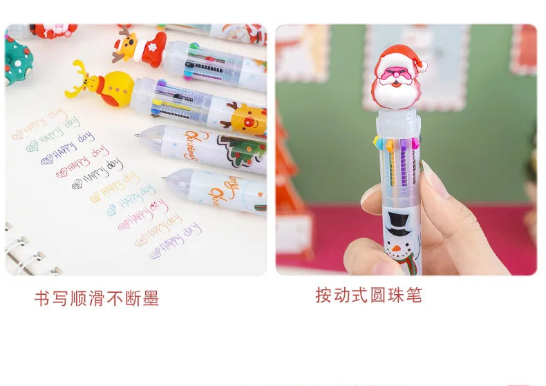 1 Pcs Cute Christmas 10 Colors Chunky Ballpoint Pen Kawaii 0.5mm Rollerball Pens School Office Writing Supply Gift Stationery