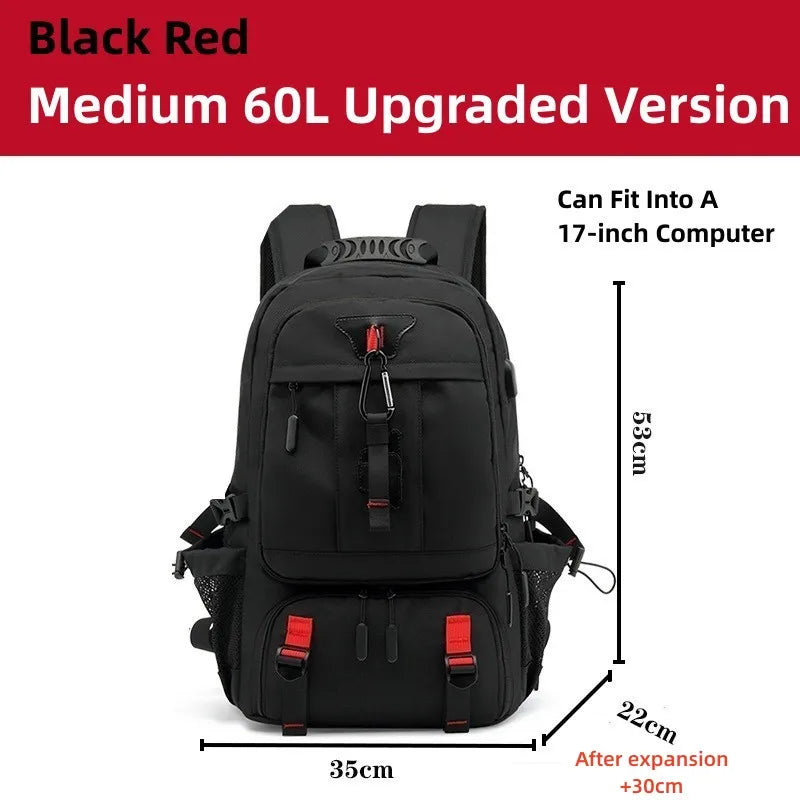 Men Travel Backpack 50-80L Large Capacity Expandable Backpack For Men 17 Inch Laptop Bags Fashion Oxford With Shoe Compartment 60L Black Red