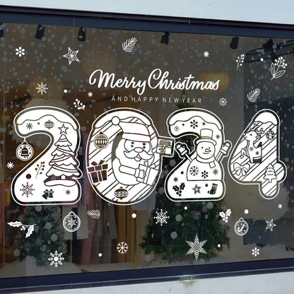 1Set Santa Claus Snowman Elk Window Stickers Snowflake Electrostatic Wall Sticker 2024 Christmas Decoration For Home New Year set6