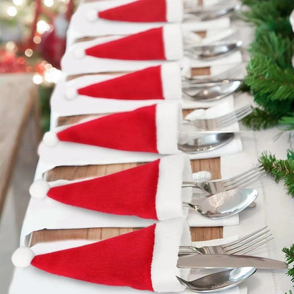 Christmas Tableware Holder Bag Xmas Hat Fork Knife Cutlery Bags 2023 Christmas Decorations for Home Table Navidad New Year 2024