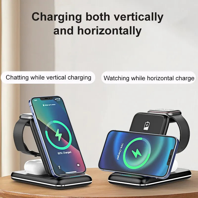 3 in 1 Wireless Charger Stand Foldable for iPhone 14 13 12 11 XS XR X 8 Apple Watch 8 7 6 Airpods Pro 15W Fast Charging Station