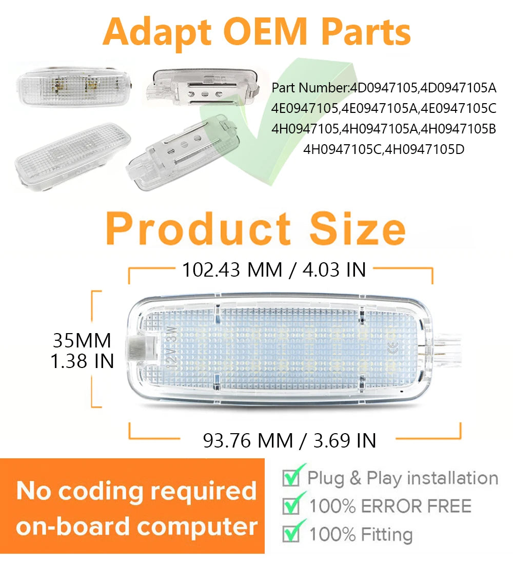 LED Interior Sun Visor Vanity Mirror Lamp Reading Light For Audi A4 B7 B8 A3 8P 8V A6 C6 C7 TT 8J A5 Q5 A8 S3 S4 A7 S5 RS6 S6 S8