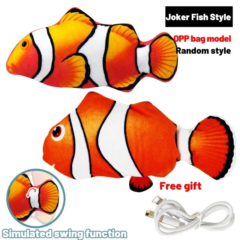 Pet Fish Toy Soft Plush Toy USB Charger Fish Cat 3D Simulation Dancing Wiggle Interaction Supplies Favors Cat Pet Chewing Toy Clownfish