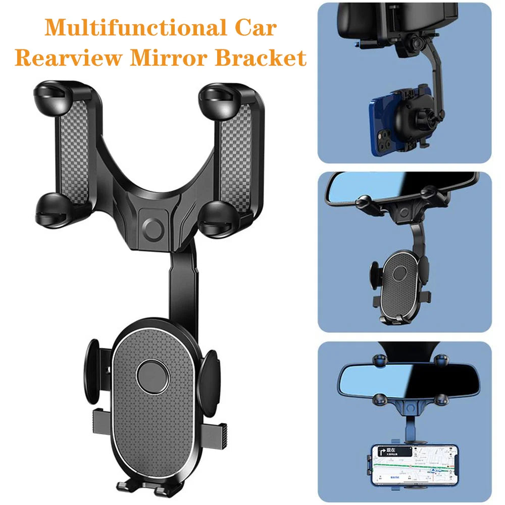 360 Degrees Car Rearview Mirror Mount Phone Holder For iPhone 12 GPS Seat Smartphone Car Phone Holder Stand Adjustable Support