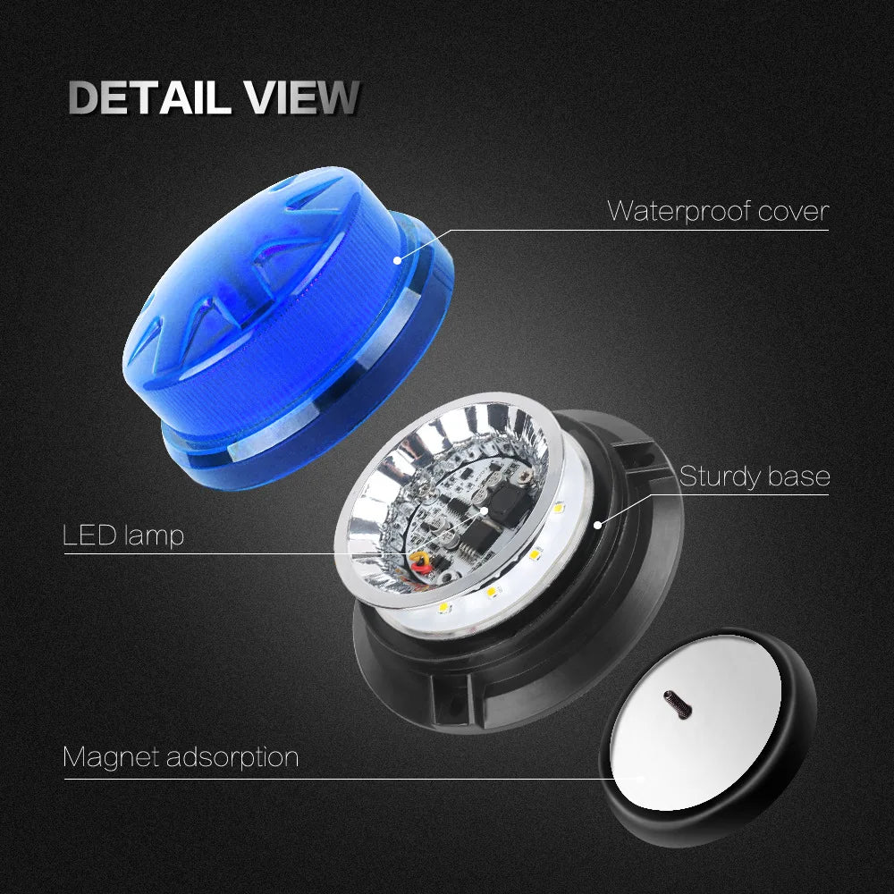 Magnetic Base LED Blue Emergency Strobe Light Car Police Roof Flashing Hazard Warning Light 12V/24V Vehicle Safety Beacon Lamp