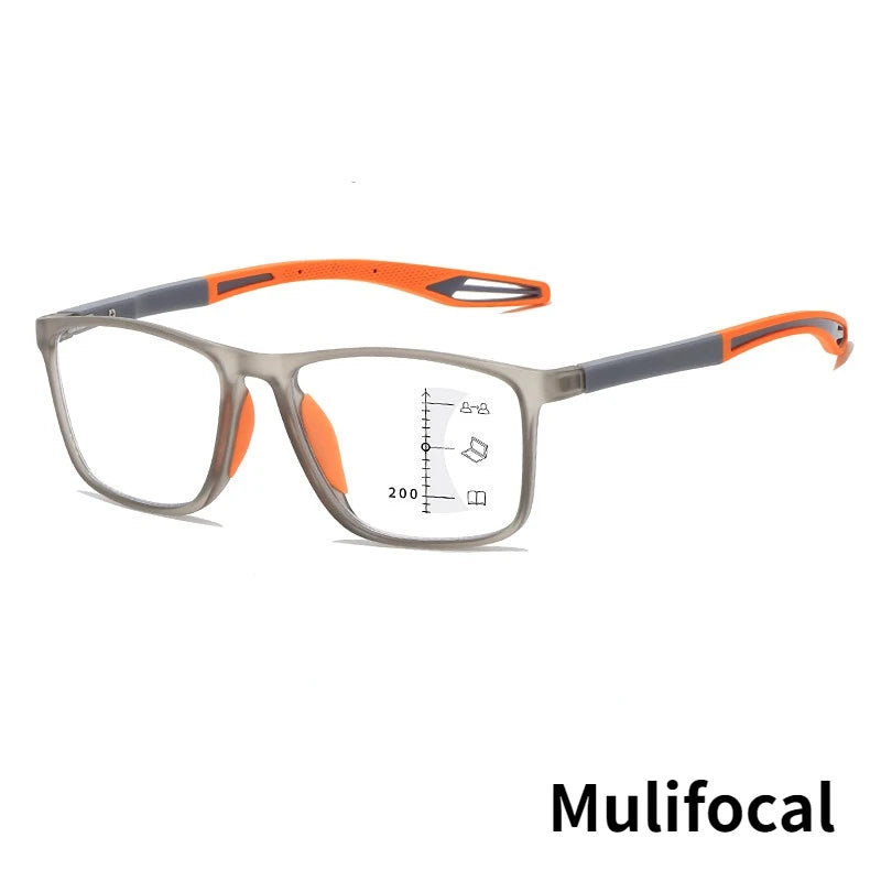 Multifocal Progressive Reading Glasses TR90 Frame Men Women Anti-blue Light Sports Eyeglasses Ultralight Bifocal Presbyopia MUL-orange