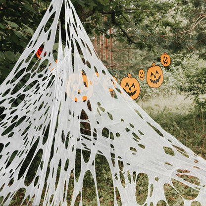 OurWarm 4m Halloween Decorations Outdoor Spider Web Giant Stretchy Netting Spider Webbing Ripped Cobweb Haunted House Prop Decor Deep Sapphire