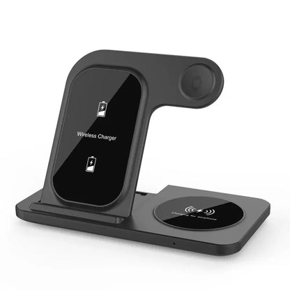 3 in 1 Wireless Charger Stand Pad For iPhone 15 14 13 12 X Max Foldable Fast Charging Station Dock For IWatch 8 7 SE AirPods Pro Black