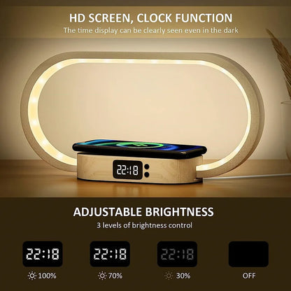 Multifunction Wireless Charger Pad Stand Clock LED Desk Lamp Night Light USB Port Fast Charging Station Dock for iPhone Samsung