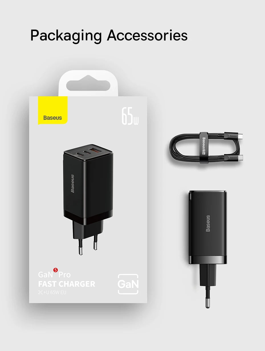 Baseus 65W GaN Charger Quick Charge 4.0 3.0 Type C PD USB Charger Portable QC4.0 3.0 Fast Charger For Laptop IPhone14 13