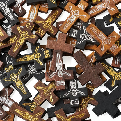 100Pcs Wooden Cross Pendants Printed Wood Charms For Easter Jewelry Bracelet Necklace Making Findings Mxied Color