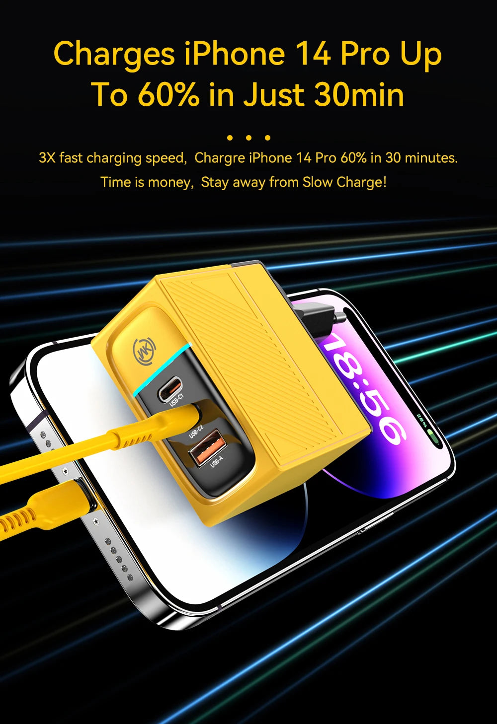 WEKOME 100W Type C GaN Charger Quick Charge 4.0 3.0 USB PD Fast Charger Adapter for Macbook Pro iPad Pro IPhone15 Xiaomi Huawei