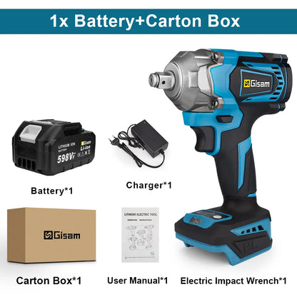 1/2Inch Brushless 1200NM Electric Impact Wrench Cordless WrenchCar Wheel Lugs Impact Wrench Rechargeable For Makita 18V Battery 1pcs Battery Set CHINA