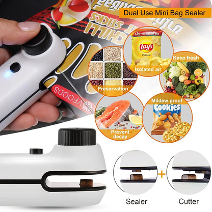 Rechargable 2 In 1 Bag Mini Heat Sealer, Storage Bag Plastic Package Snack Sealer Clip Bag Handheld Heat Sealer, Plastic Bag USB