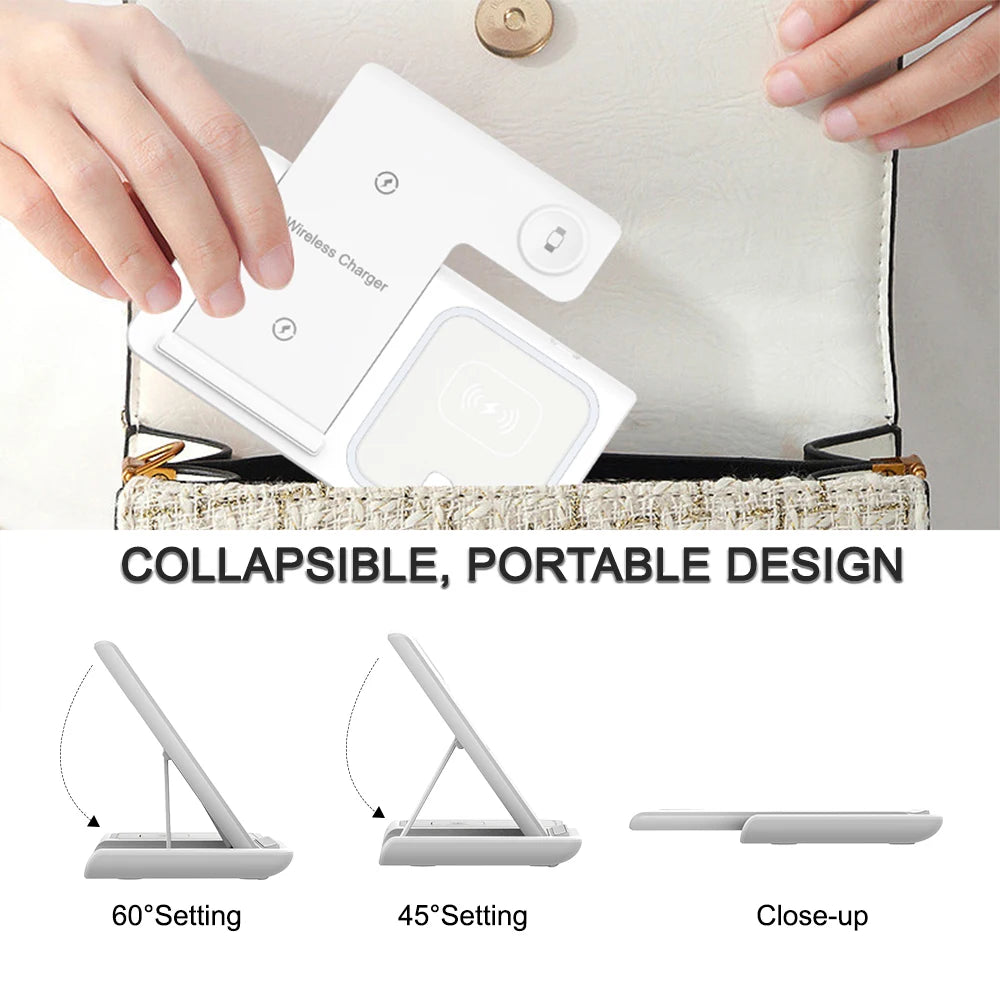 3 In 1 Wireless Charger Foldable Charging Station Mobile Phone Holder for iPhone 14 13 12 11 XS Max XR X 8 Apple Watch Airpods