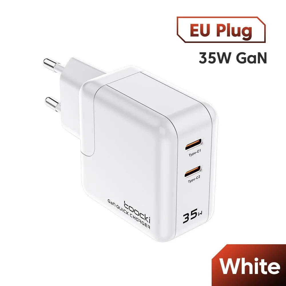 Toocki 35W USB Charger For iPhone Xiaomi 13 Oneplus QC 3.0 PD 3.0 Type C GaN Charger Fast Charging Chargers For iPad Air Laptop EU White