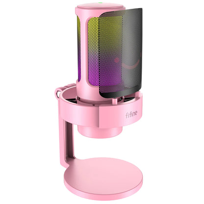 FIFINE USB Microphone for Recording and Streaming on PC and Mac,Headphone Output and Touch-Mute Button,Mic with 3 RGB Modes -A8 Pink