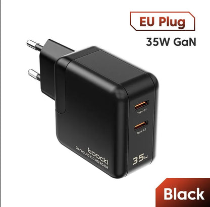 Toocki 35W USB Charger For iPhone Xiaomi 13 Oneplus QC 3.0 PD 3.0 Type C GaN Charger Fast Charging Chargers For iPad Air Laptop EU Black