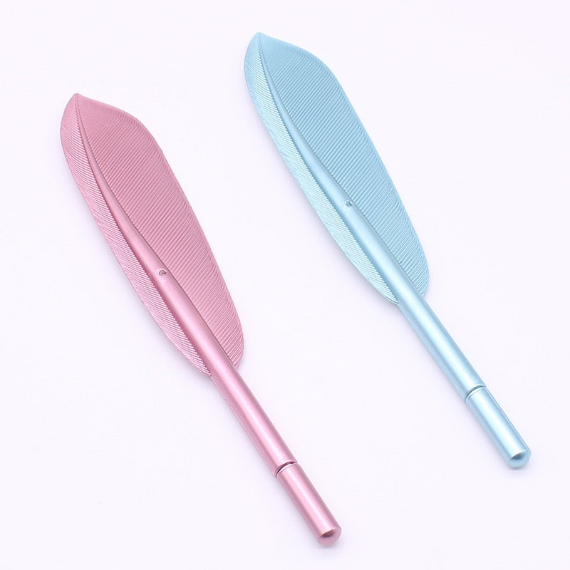 2 Pcs Beautiful Feather Gel Pens 0.5mm Creative Kawaii Cute Neutral Pen Ink Pen Gift School Office Supplies Stationery 2PCS Pink and blue Black