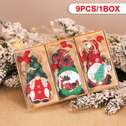 Wooden Christmas Pendant Merry Christmas Decoration for Home 2023 Navidad Xmas Tree Hanging Ornaments Kids Gifts New Year 2024 9pcs-H