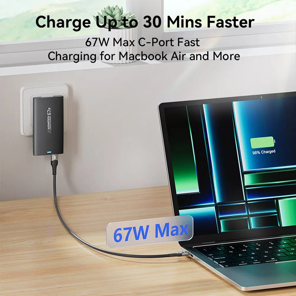 ASOMETECH 67W GaN Charger Ultra Thin Quick Charge QC3.0 PD PPS Mini USB Type C Charger For Macbook Laptop iPhone 14 iPad Samsung