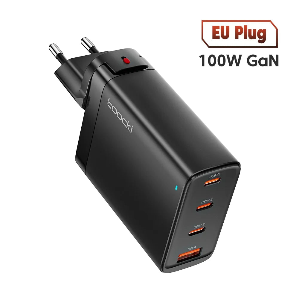 Toocki USB C 100W GaN Charger PD Quick Charger 65W Fast Charging Charger For iPhone 15 14 13 12 11 Pro Max QC3.0 Type C Adapter EU Black 100W