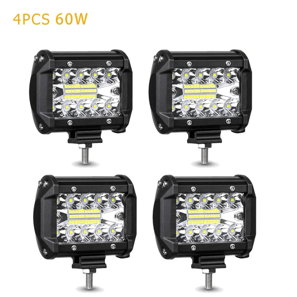 2PCS Car LED Light Bar Offroad 4x4 Spotlights Fog Lamp 12V Diode Headlight Truck Farm Tractor Boat SUV ATV Light Bar/work Light 60w 4PCS