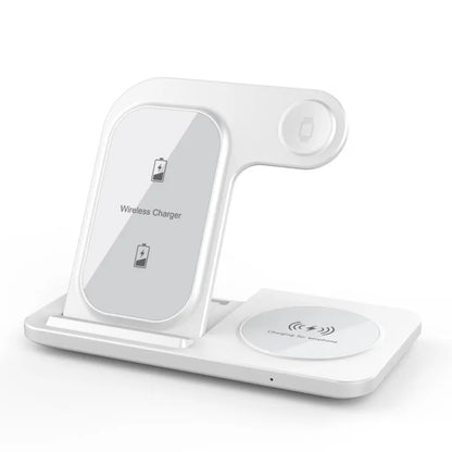 3 in 1 Wireless Charger Stand Pad For iPhone 15 14 13 12 X Max Foldable Fast Charging Station Dock For IWatch 8 7 SE AirPods Pro White