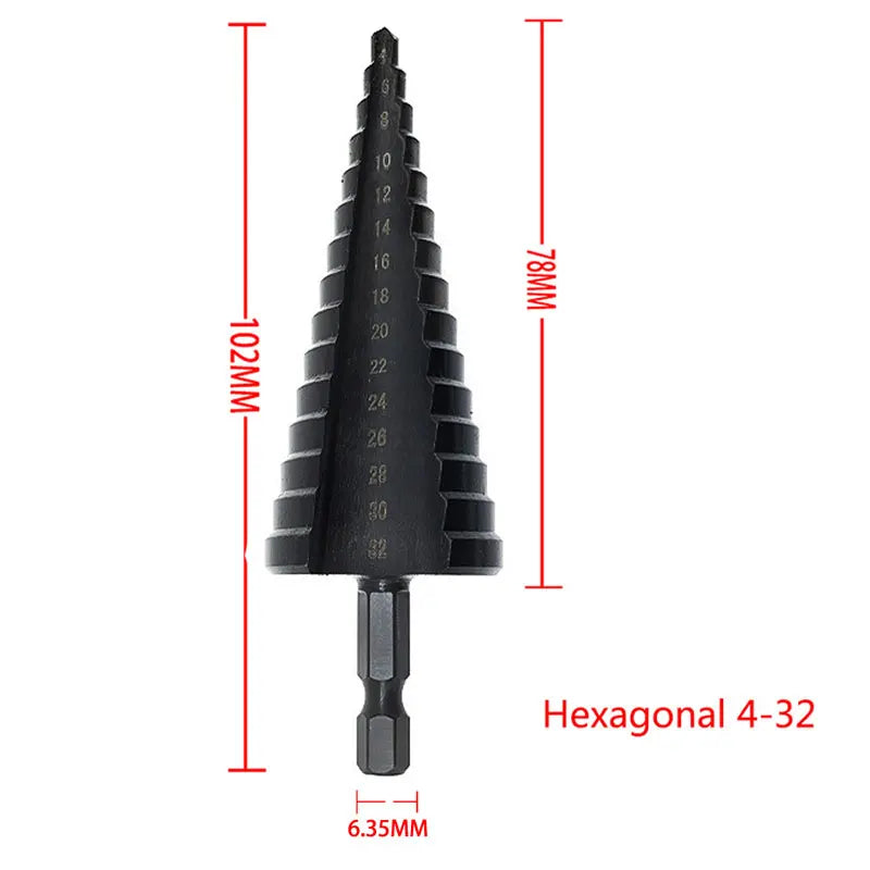 3-12mm 4-12mm 4-20mm HSS Straight Groove Step Drill Bit Set Titanium Coated Wood Metal Hole Cutter Core Drill Bit Set Black 4-32