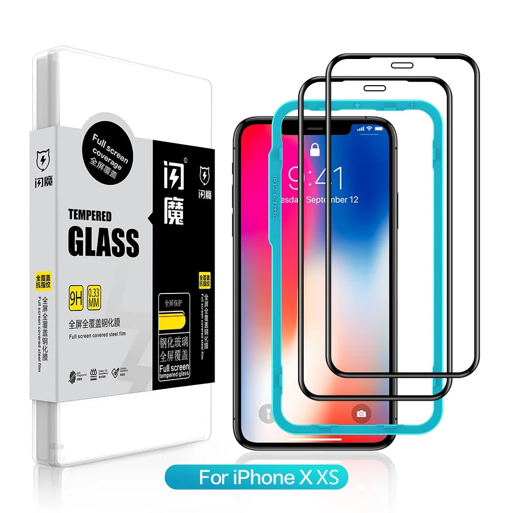 Screen Protector For iPhone 11 13 Pro Max 9H Tempered Glass Film for 12/12 mini/12 Pro Max XR Xs Max Clear Full Cover 2pcs For iPhone X XS