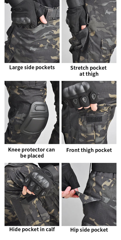 Multicam Camouflage Military Tactical Pants Army Wear-resistant Hiking Pant Paintball Combat Pant With Knee Pads Hunting Clothes