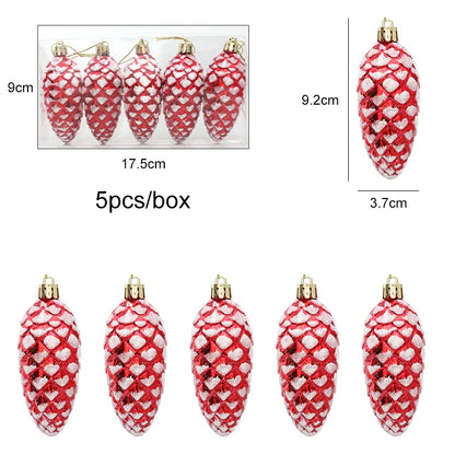 5Pcs Painted Christmas Pine Cone Xmas Tree Hanging Ornament Pendants Merry Christmas Decoration for Home Navidad New Year Gift