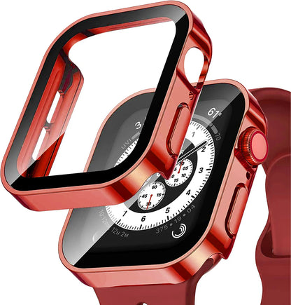 Waterproof Case for Apple Watch 7 8 45mm 41mm 44mm 40mm Screen Protector Cover Straight Edge Bumper iWatch 4 5 SE 6 Accessories Red