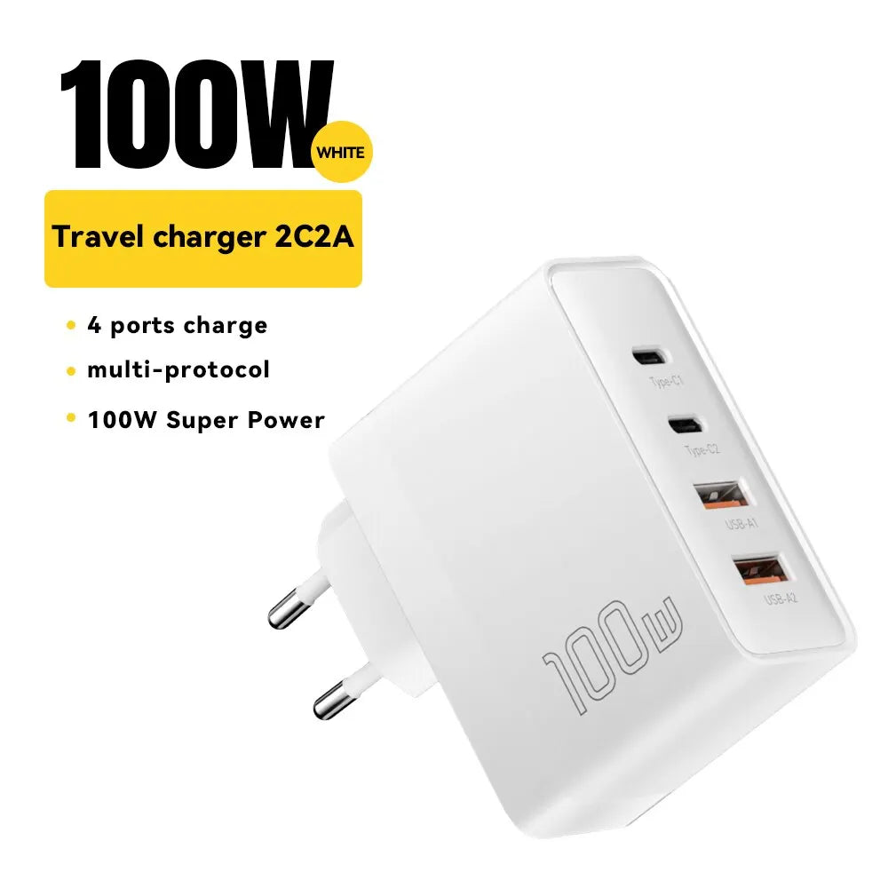 Essager 100W GaN USB Type C Caricabatterie PD QC Quick Charge 4.0 3.0 Type C Ricarica Rapida Per iPhone 14 13 12 Xiaomi Macbook EU White