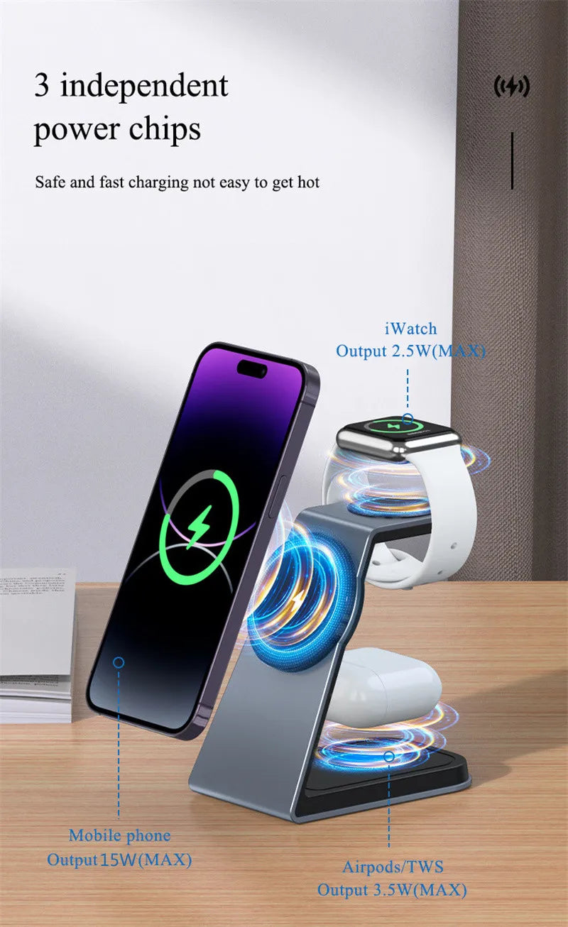 3 In 1 Magnetic Wireless Charger Stand Transparent For iPhone 12 13 14 Pro Max Apple Watch Airpods Fast Charging Dock Station