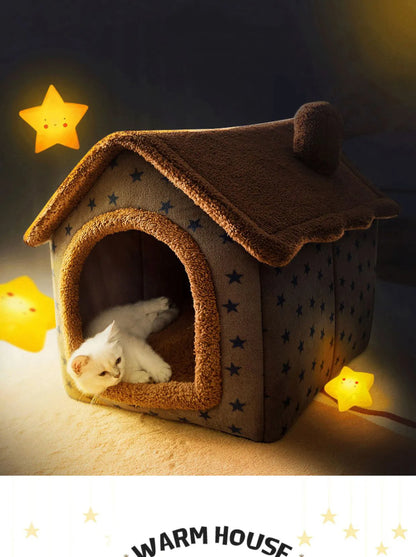 Soft Cat Bed Deep Sleep House Dog Cat Winter House Removable Cushion Enclosed Pet Tent For Kittens Puppy Cama Gato Supplies