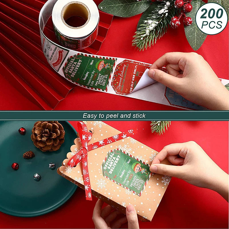200pcs Merry Christmas Gift Tags Santa Claus Labels Stickers Holiday Decoration "To From" Gift From Santa Cards Present Decor