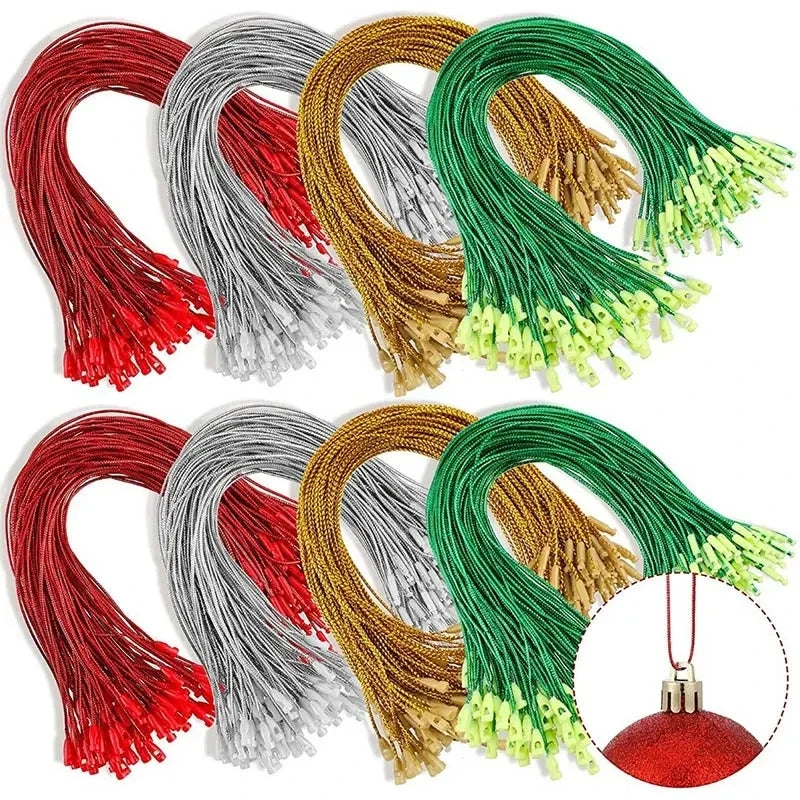 100Pcs Christmas Ornaments Hanger String Ornament Hook Ropes Precut String with Snaps Locking for Xmas Ornament Hanging Decor