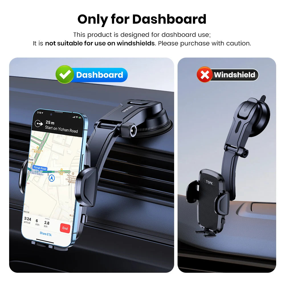 TOPK Car Phone Holder Mount 2-IN-1 Handsfree Stand Phone Holder for Dashboard & Air Vent Compatible with iPhone Samsung Android