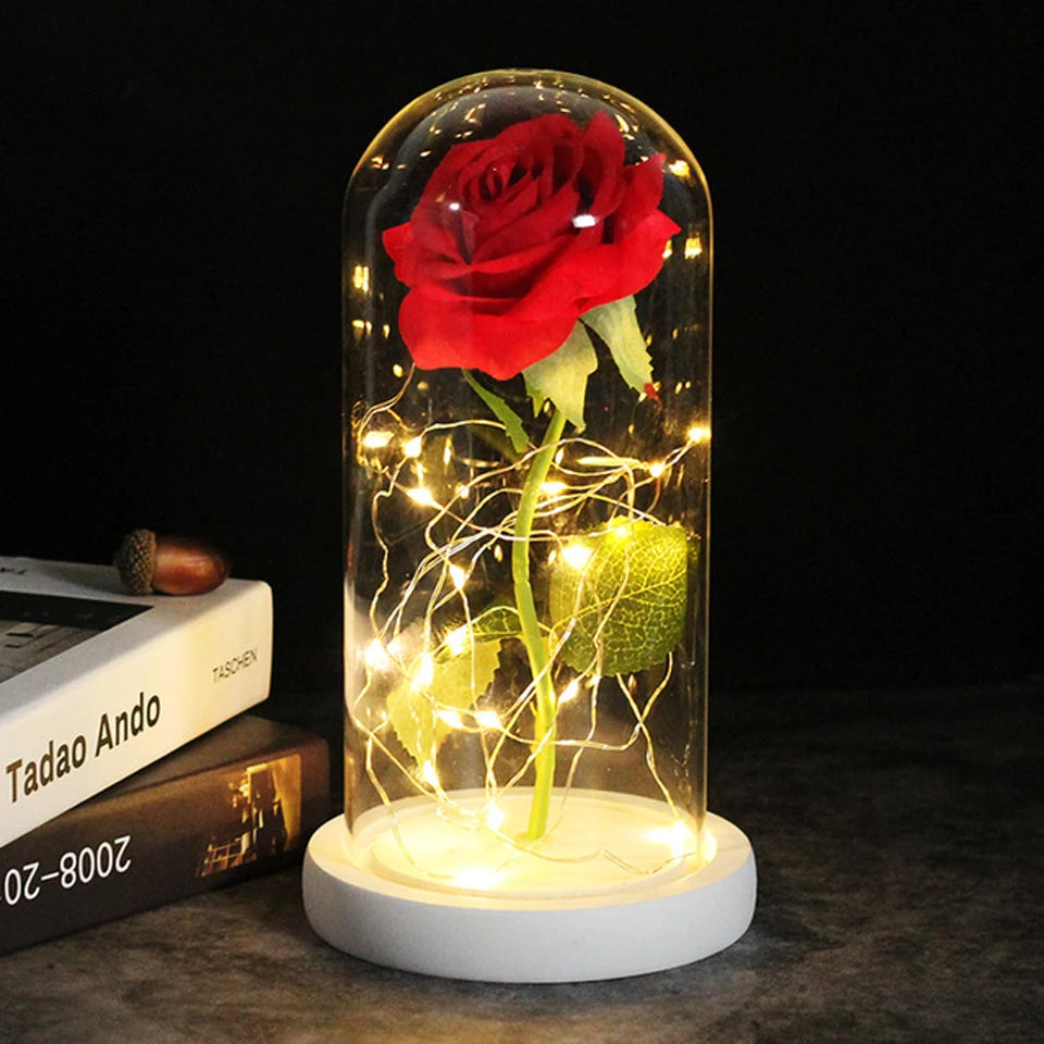 Galaxy Rose Artificial Flowers Beauty and the Beast Rose Wedding Decor Creative Valentine's Day Mother's Gift white with red 2