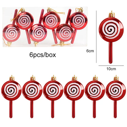 6pcs Christmas Lollipop Candy Cane Pendant Xmas Tree Hanging Ball Ornaments Christmas Decorations for Home 2024 New Year Gift Set4