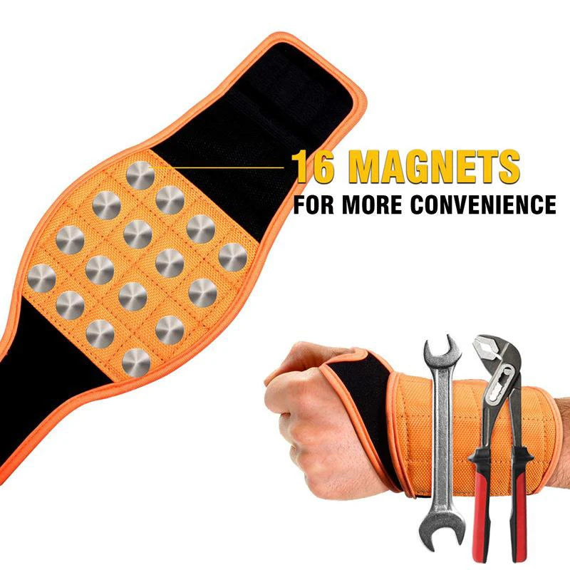 Adjustable Strong Magnetic Wristband Wrist Portable Tool Bag For Screws Nails Nuts Bolts Drill Bit Repair Kit Organizer Storage 16 Magnet Orange