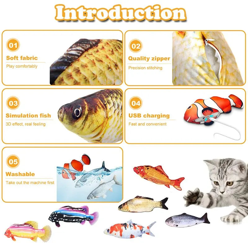 Pet Fish Toy Soft Plush Toy USB Charger Fish Cat 3D Simulation Dancing Wiggle Interaction Supplies Favors Cat Pet Chewing Toy