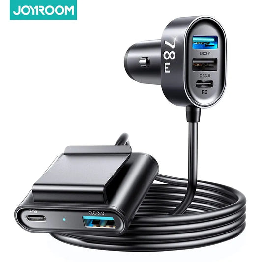 Joyroom 78W 5-in-1 Car Charger Fast USB C Car Charger with 1.5m Cable PD 3.0 QC 4.0 3.0 PPS 25W Type C Multi Car Charger Adapter