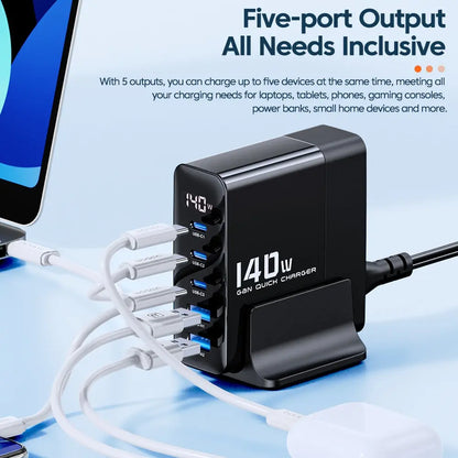 Toocki 140W USB Charger Multi Port Charging Station GaN Fast Charge Desktop For iPhone 15 PD Type C Power Adapter LED Display